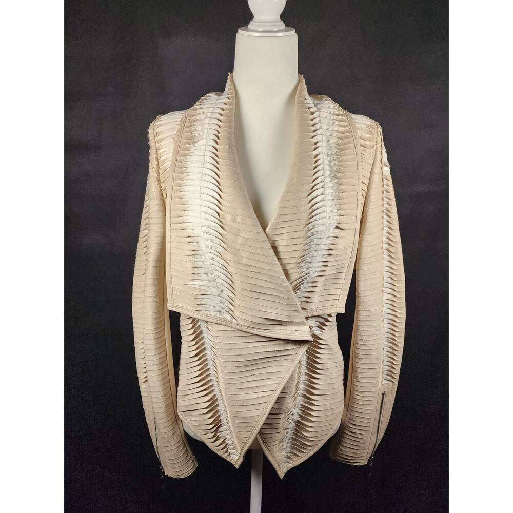 John and Jena faux leather jacket, textured ribbed asymmetrical moto style